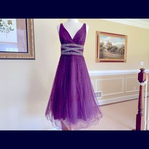 Monique Lhuillier Couture Purple Tulle beaded Cocktail Dress - 6/8 NWT